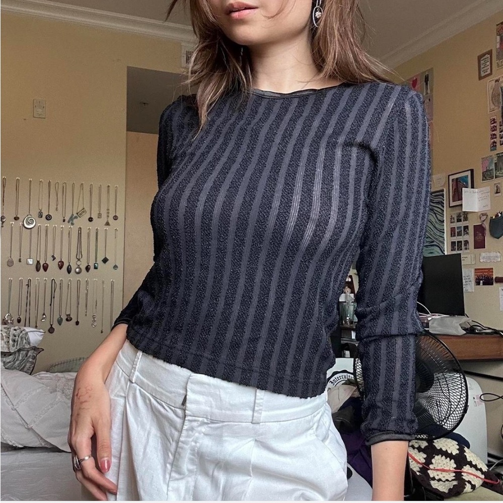 Guess Black and Gray Striped Blouse